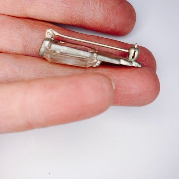 Antique Art Deco Paste Stone Brooch, Vintage 30s Glass Pin Pot Metal Geometric - Picture 5 of 6